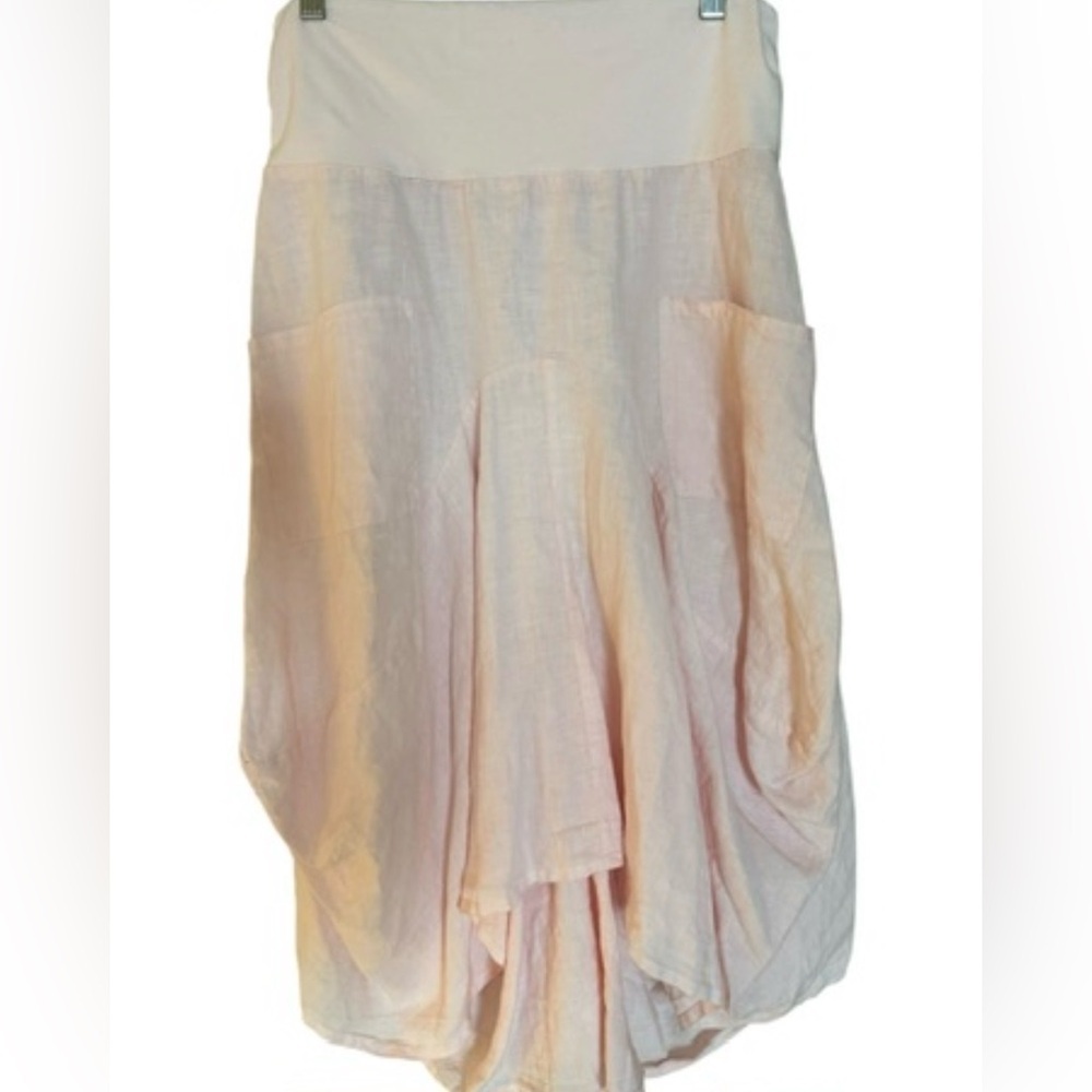 Luna Luz Blush Pink Francesca Linen Midi Skirt Lagenlook Boho - Picture 2 of 8